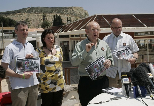 Relatives of missing British girl Madeleine McCann talk to journalists at Praia da Luz